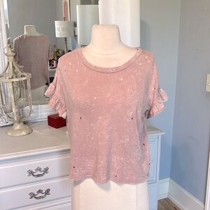 American Eagle Dusty Rose Pink Tattered Shirt Ruffled Sleeve Womens XS